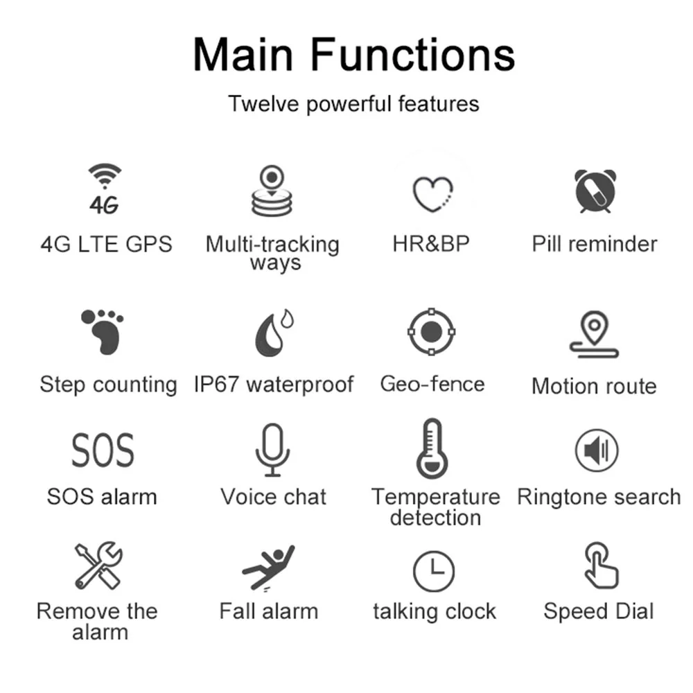 

Smart GPS Bracelet Elderly Falling Detection SOS 4G Watch Emergency Alram Two Way Calling GPS Tracker Heart Rate Blood Pressure