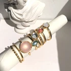 HUANZHI 2021 стиль; Новинка; В стиле ретро; В 5 шт.компл. красочный камень Стразы Кольца из золотистого металла с двойным остеклением кольцо для женщин комплект кольцо вечерние ювелирные изделия