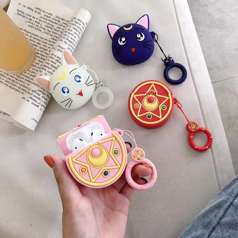 

For AirPods Case Cat Earphone Cases For Apple Airpods 1 2 Protect Cover with Finger Ring Strap pink for airpods 1 2
