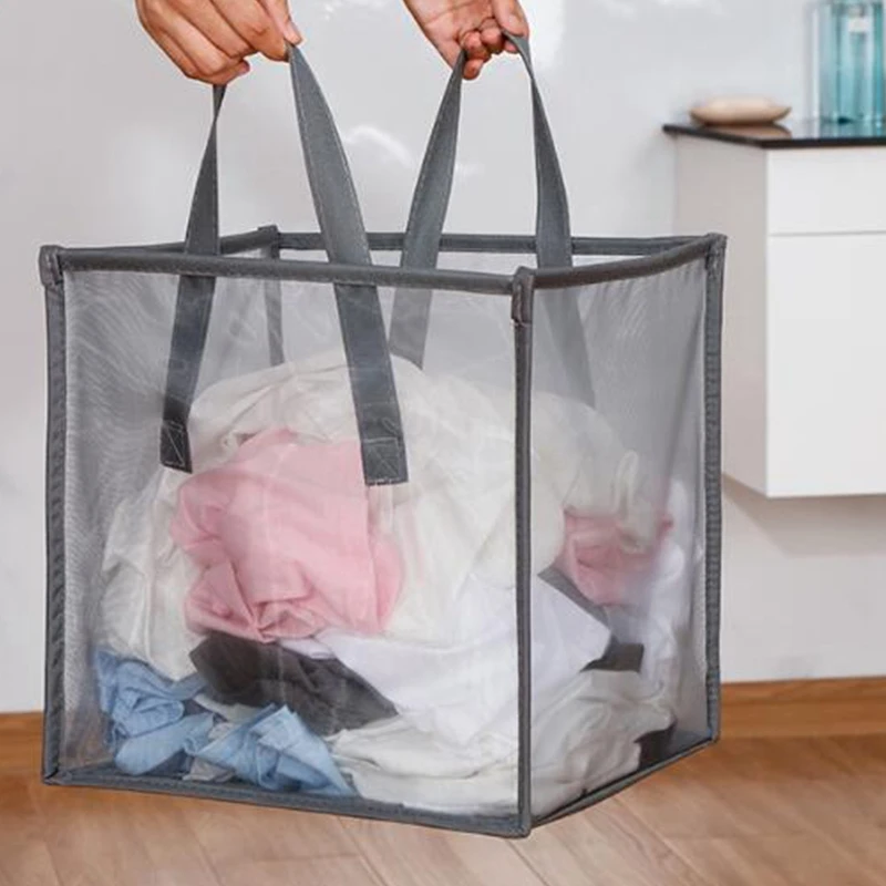 Корзина для белья с ручкой портативная складная сетчатая корзина грязной одежды