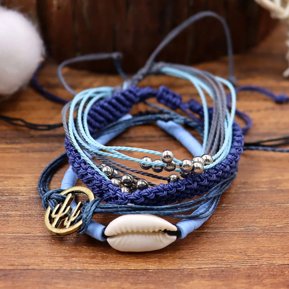 

4pcs/set Handmade Fashion Bohemian Bracelets for Women Jewelry Boho Shell Cactus Charms Polymer Clay Bracelet Bangles