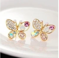 korean version of the jewelry pearl butterfly hollow color drill earrings earrings otter earrings wholesale