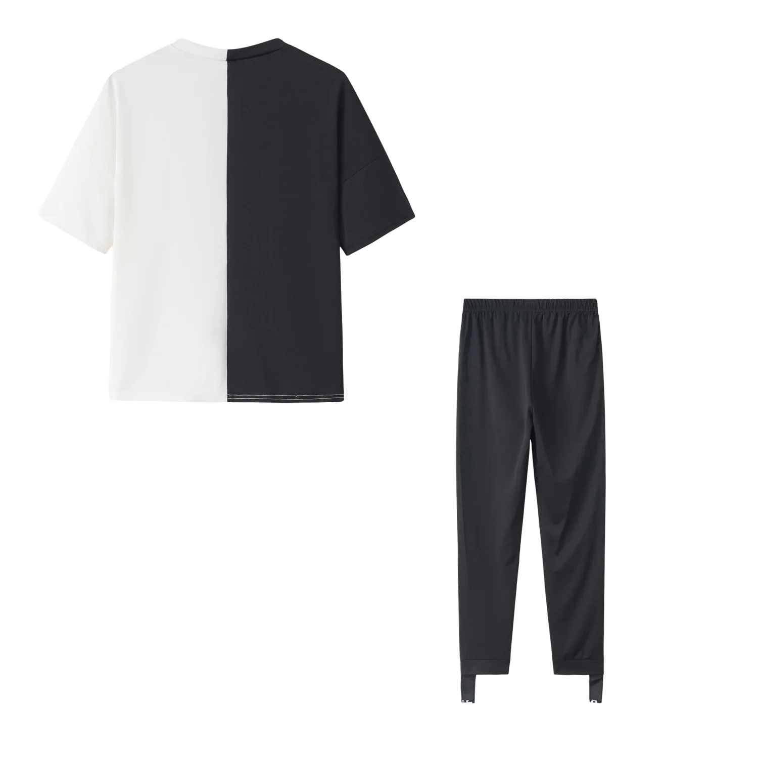 

2021 summer black and white letters and color printing off-shoulder suit 2-piece set, casual all-match sports suit