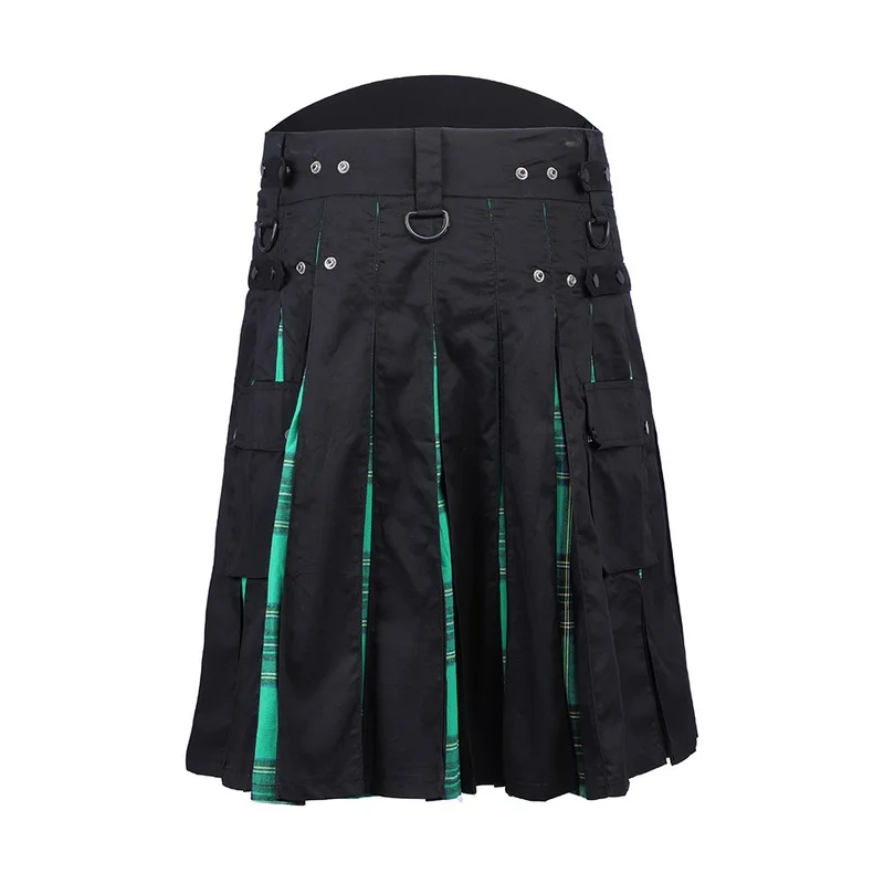 green plaid Шотландские мужские s Kilt юбка брюки пояс плиссированный двусторонний ремень в клетку панк авангардный Шотландский Килт Garde мужские шотландские брюки юбки - Цвет: green plaid