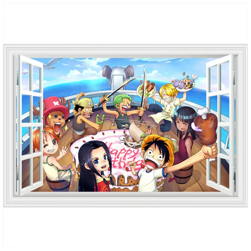 Забавные Пираты Карибского моря аниме наклейки на стены 3d поддельные окна