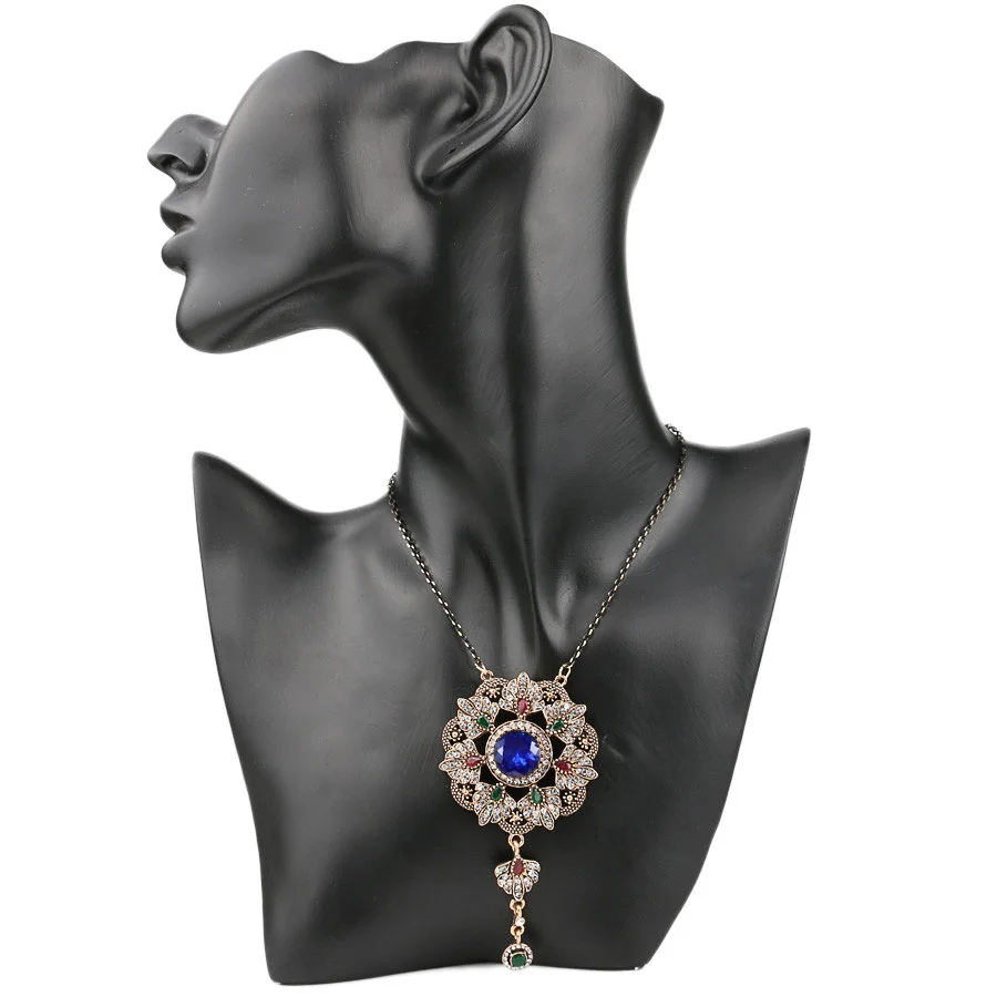 Ожерелье Kinel в стиле бохо для женщин кулон форме цветка из кристалла и синего