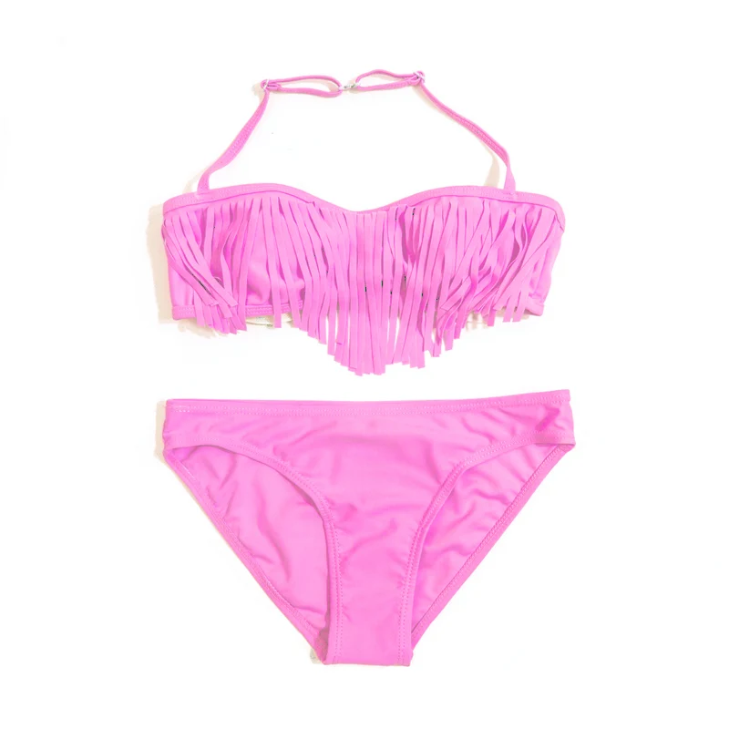 Женское бикини 2020 новый купальник с бахромой для девочек детский однотонный