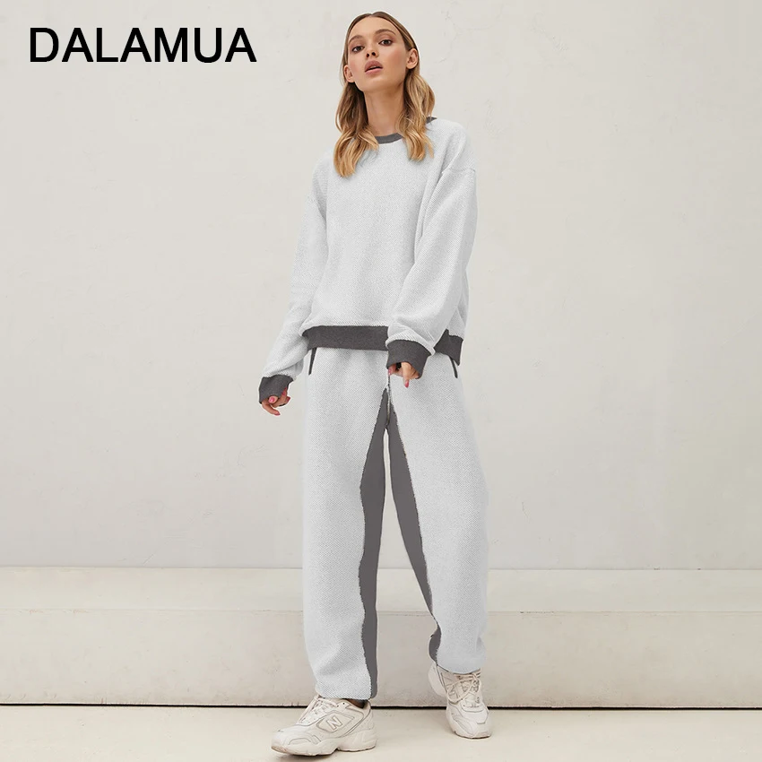 

Women Tracksuit Long Sleeve Sweatshirts Pullover Sweatpants Patchwork Soft Casual 2021 Spring Fashion Female Two Piece Set Suits