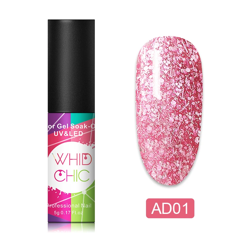 AD01 WHID CHIC 1 бутылка 5 мл Блестящий цветной Гель-лак для ногтей Блестящие Блестки долговечный впитывающий УФ-гель для ногтей для самостоятельного дизайна ногтей - Цвет: AD01