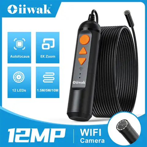 Эндоскоп Автомобильный Oiiwak, 12-мегапиксельный Эндоскоп с Автофокусировкой и Wi-Fi, мини камера, 5-кратный зум, рыболовная камера, эндоскоп для п...