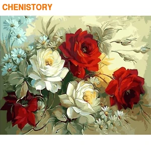 CHENISTORY Frame Red Flowers DIY Painting By Numbers Modern Wall Art Picture By Numbers Acrylic Canvas By Numbers For Home Decor