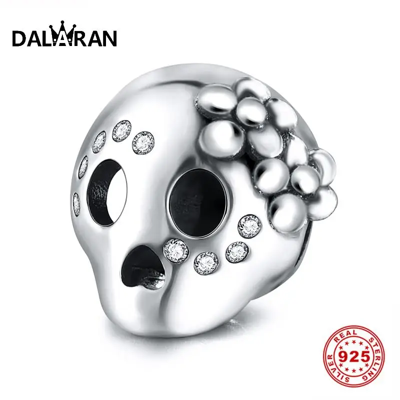DALARAN New 925 Sterling Silver CZ Clear Skull Beads Charm Fit Bracelet Necklace Halloween DIY Jewelry Making Accessories | Украшения и