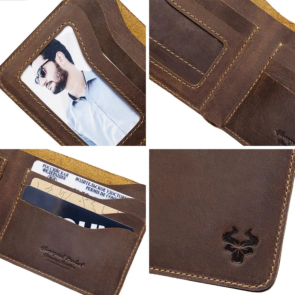 

KAVIS Genuine Leather Credit Card Holder Wallet Men RFID Vintage Bag Crazy Horse Cowhide Leather Bank Cardholder Case New Purse
