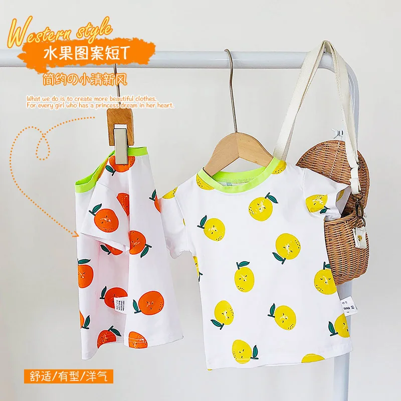 Summer 2020 New Arrival korean style for cute sweet baby girl and boys cotton fresh fruit printed all-match short sleeve t-shirt | Детская