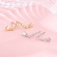 panjbj 925 sterling silver star crystal stud earrings curved diamond studded super fairy temperament fashion earring gift