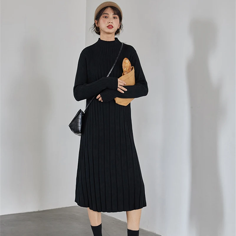BGTEEVER элегантное осенне зимнее платье с высоким воротником женское свитер а