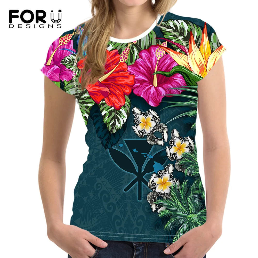 

FORUDESIGNS/канака маоли черепаха поли Племенной принт гибискуса большой Размеры женская футболка Женская свободная размера плюс Размеры футбо...