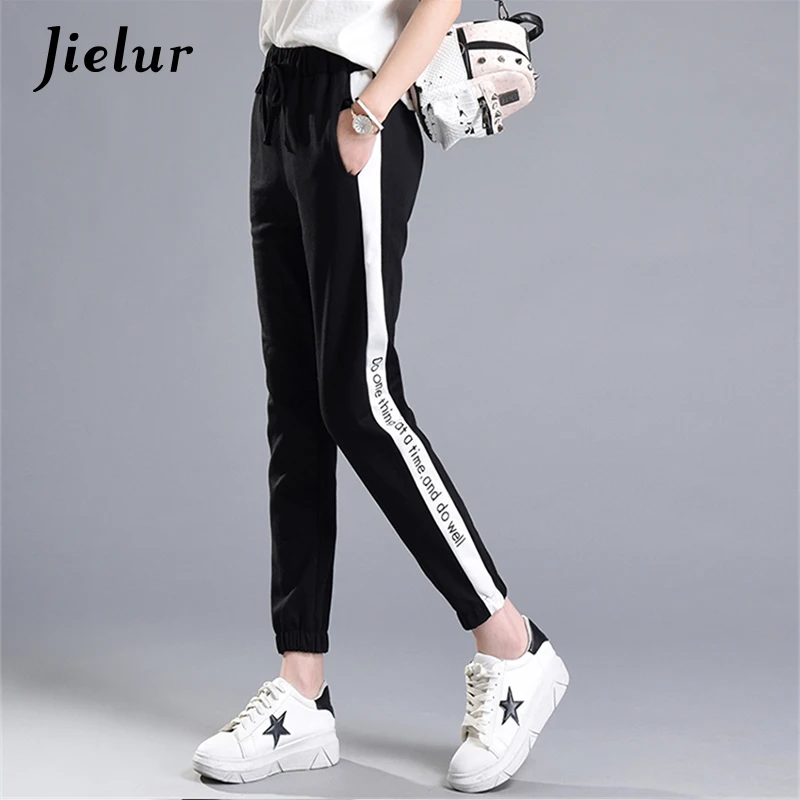 Брюки женские спортивные с буквенным принтом повседневные штаны эластичным