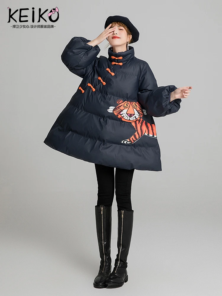 

cartoon Decal high collar cotton padded clothes 2020 new women's loose and thickened A-shaped small cotton padded jacket