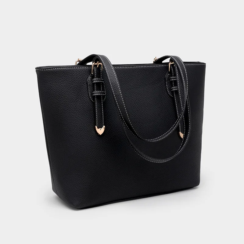 Женская сумка тоут из ПУ кожи повседневная женская большого размера черная на