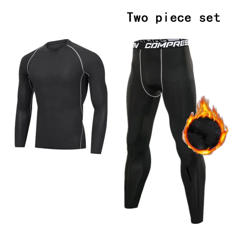 

2020 Quick Dry Men's Running Sets Compression Sports Suits Skinny Tights Clothes Gym Fitness long sleeve Sportswear