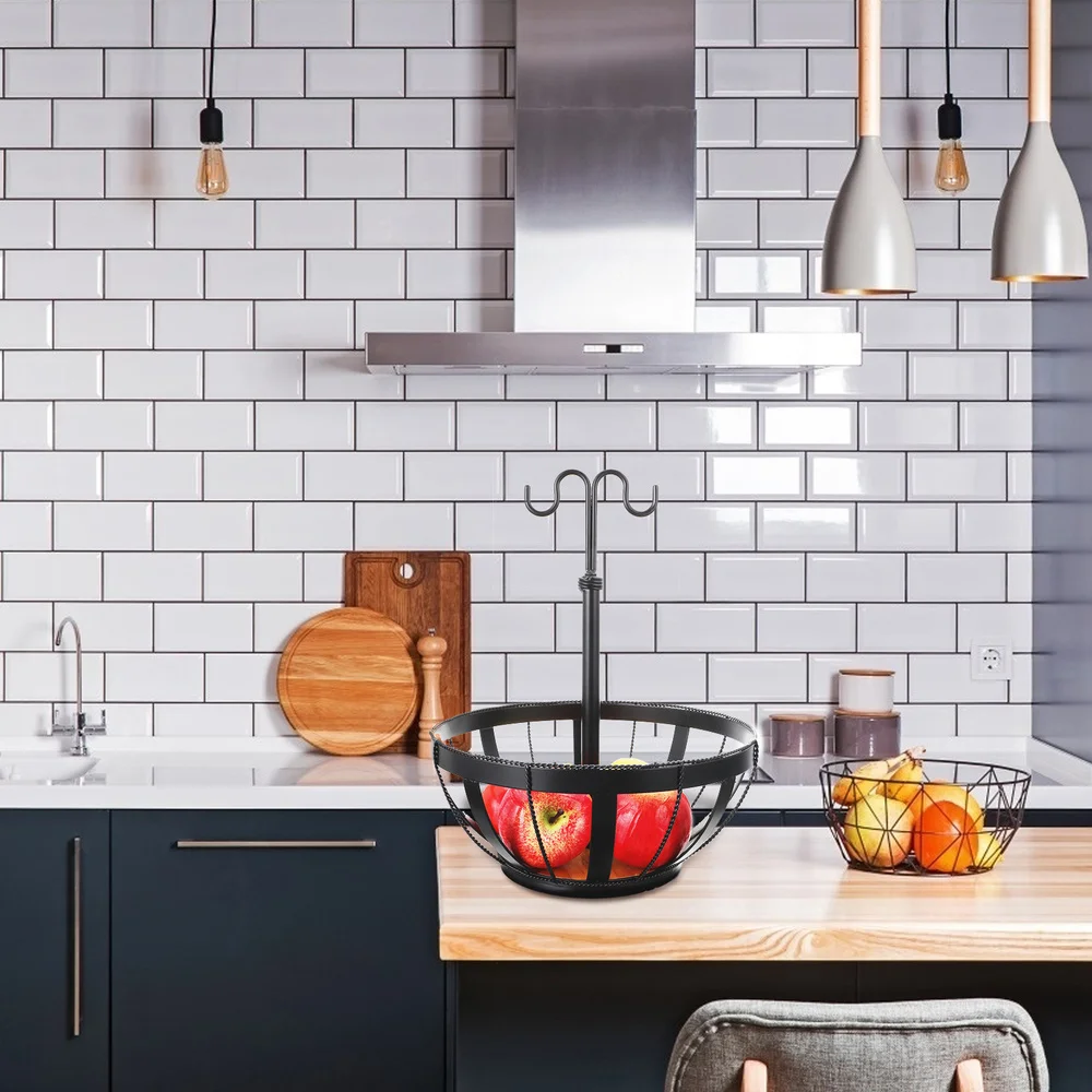 

1Pc Hanging Fruit Basket Kitchen Storage Hollow Basket Kitchen Supply (Black)