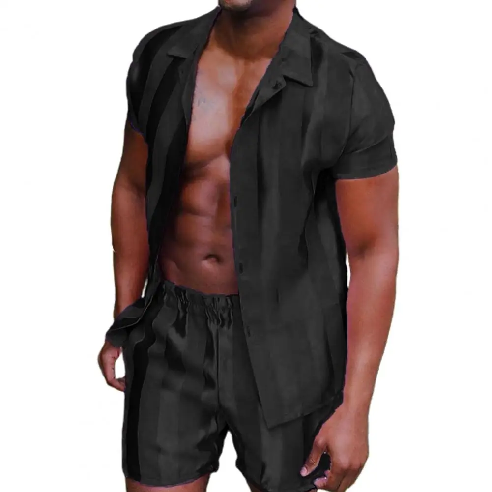 Костюм спортивный мужской блестящий рубашка с коротким рукавом модные короткие