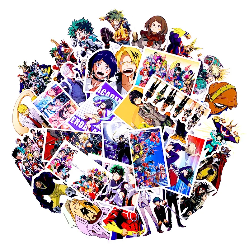 50 шт., наклейки на чемодан My Hero Academy, скейтборд, ноутбук, izku, Midoriya, All Might Boku, no Hero Academy, аниме, персонажи, наклейки