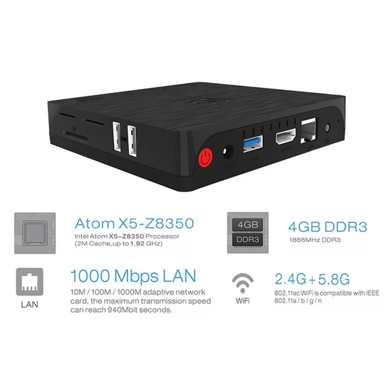 Beelink Beelink BT3 Pro II Мини ПК Intel Atom X5-Z8350 2,4/5,8 ГГц двухдиапазонный WiFi Bluetooth 4,0 Ethernet 1000 Мбит/с 4 Гб