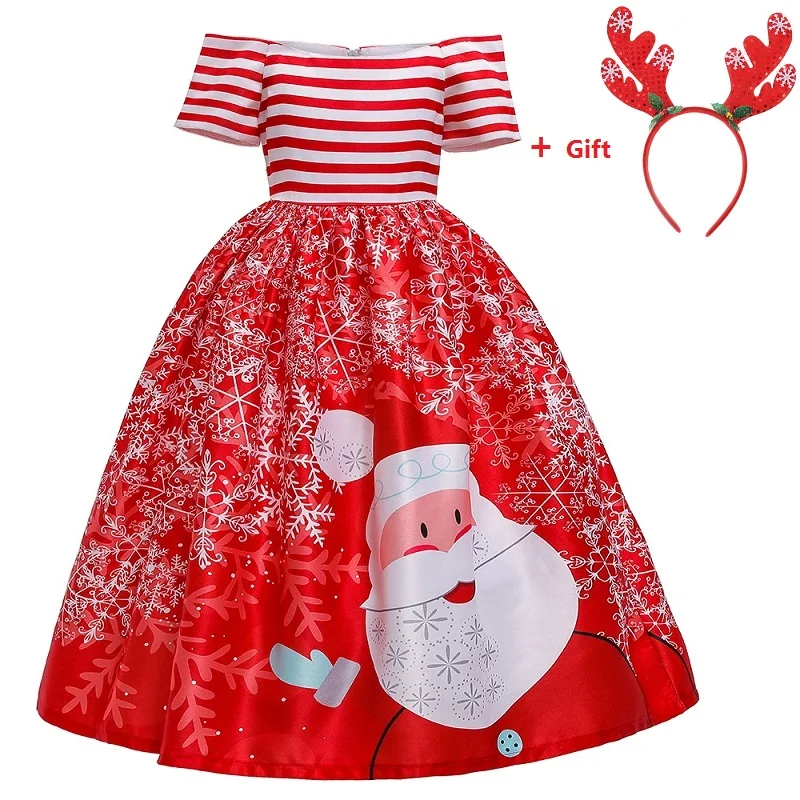 2PCS Free Tire Christmas Dress For Girls Costume Long Dresses Princess Children Party 4 5 6 7 8 9 10 Year | Детская одежда и обувь