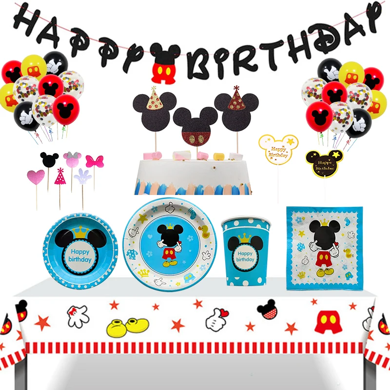 

Disney Mickey Mouse Party Birthday Party Decorations 8 People Disposable Plate Napkin Cup Tablecloth Supplies Party Dirrner Sets