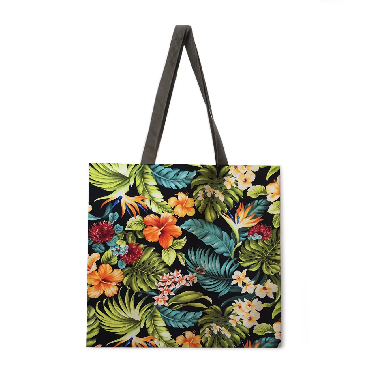 

Tropical plant linen shopping bag ladies shoulder bag foldable shopping bag beach tote bag handbag