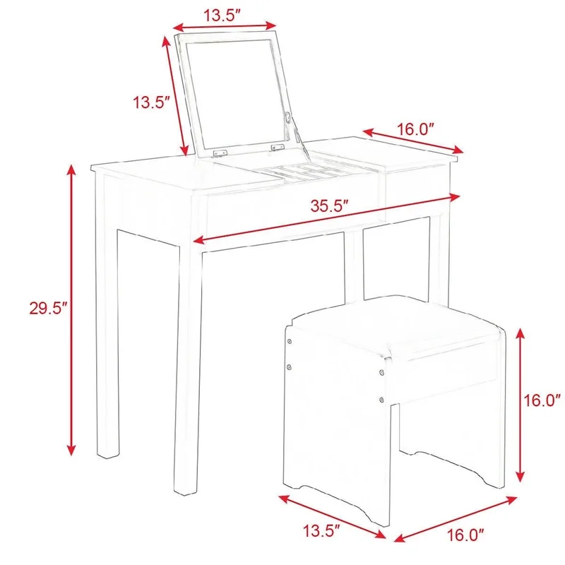

Makeup Dressing Table Set Vanity with Cell Storage Box Black White Dressers Furniture HW53894