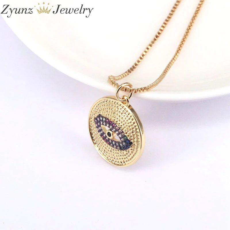

5PCS, Round Gold / Silver Color Eye Pendant Necklace Women Fashion Jewelry Cubic Zirconia Choker Necklace For Women Girls Gift