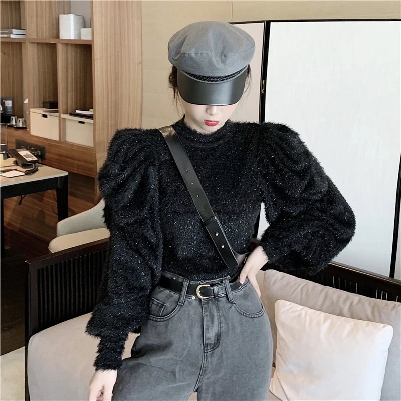 JuneLove Short Puff Long Sleeve Palace Style Sweater Vintage Warm Soft Winter Bottom Knitted Jumper New Pull Femme Pullovers | Женская