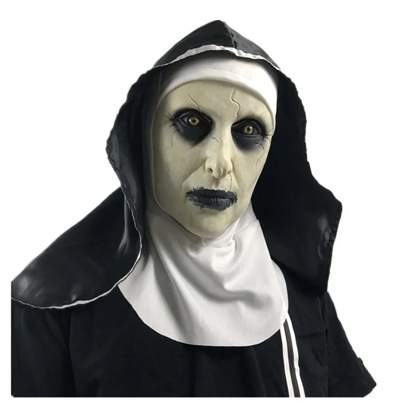 

The Nun Latex cover With Headscarf Crucifix Terror Face covers Scary Cosplay Thriller Antifaz Para Fiesta Horror Mascara Cross