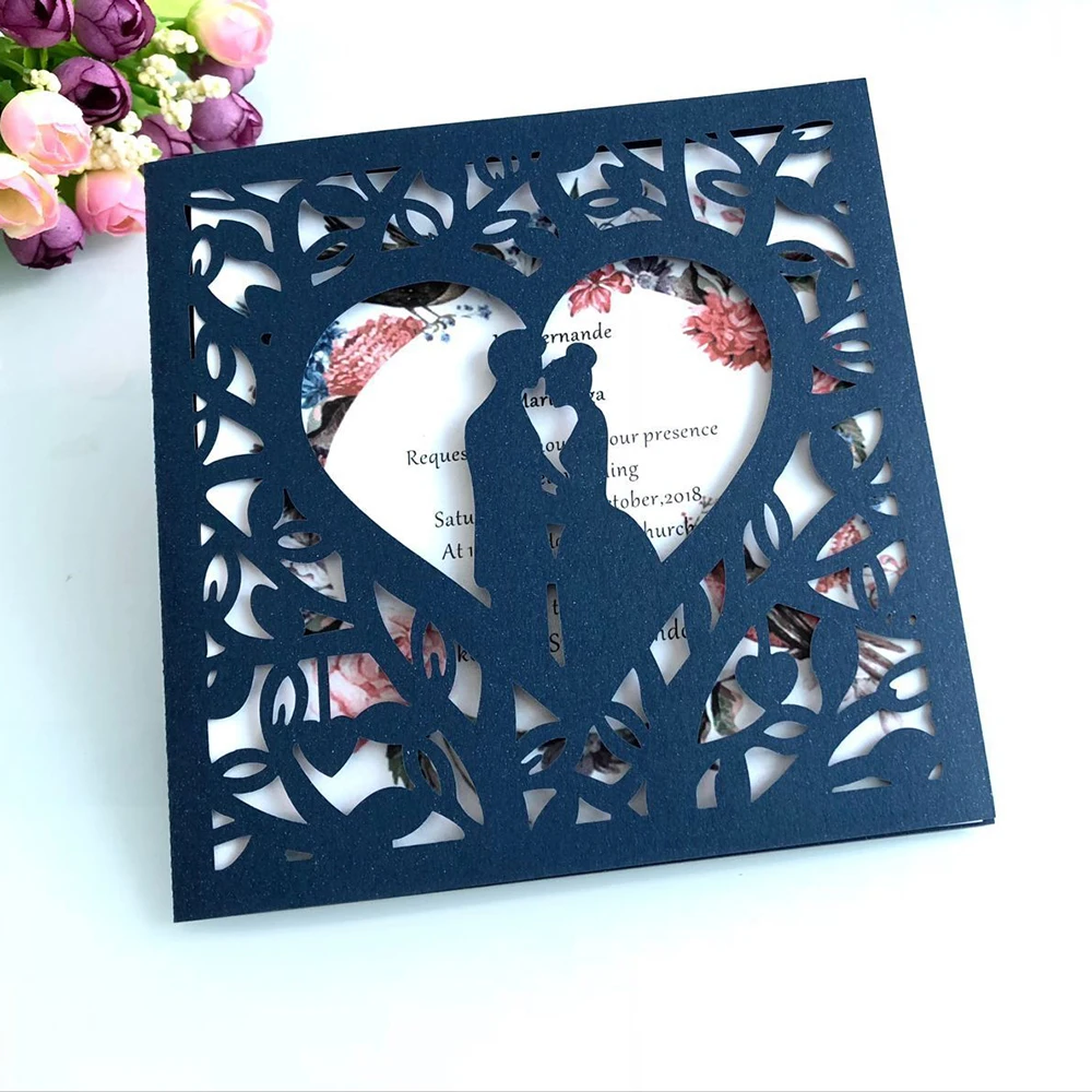 10 шт. синие белые золотые красные открытые с сердечком лазерная резка свадебные