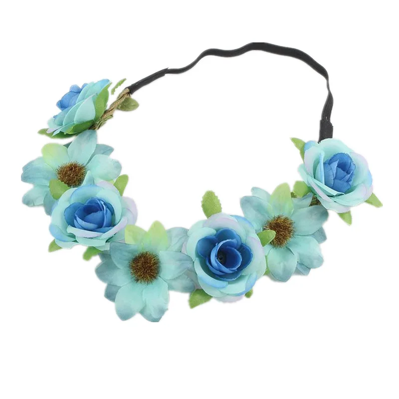 19-2 Rose flower headband small fresh photo accessories Bohemian seaside holiday wreath headdress - Цвет: 19-2