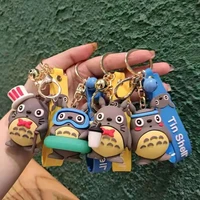 cute hayao miyazaki anime keychain cartoon kawaii swimming totoro doll toys keyring bag car exquisite ornaments kids pendant