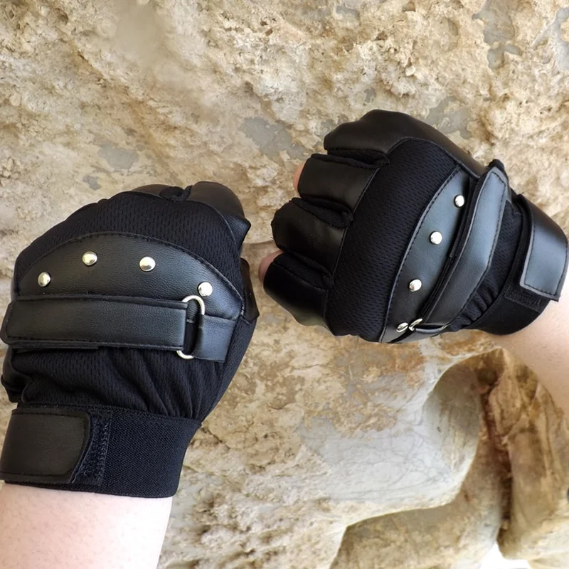 

New Men Imitation Leather Sports Half-finger Gloves Pu Wear-resistant Non-slip Fitness Cycling Outdoor Gloves AGL011