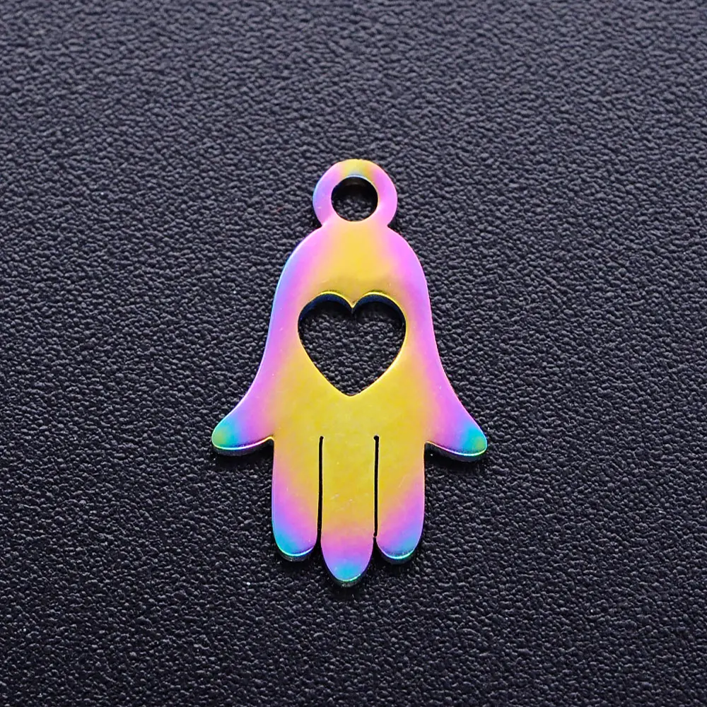 5 шт./лот 100% ручные Подвески Hamsa из нержавеющей стали с радужным покрытием оптовая