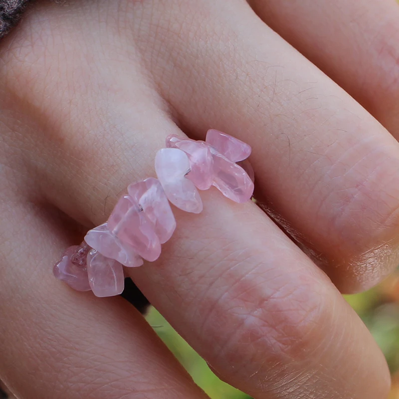 

Crystal Amethyst Natural Stone Rings for Women Stretchy Fashion Handmade Jewelry Gift Adjustable Wedding Party Ring