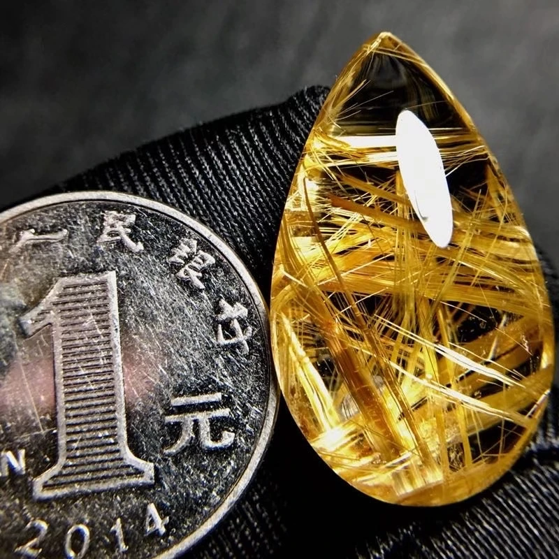 

Natural Gold Rutilated Quartz Wealthy Pendant 30.1*18*12.5mm Water Drop Crystal Fashion Necklace Jewelry Genuine AAAAAA
