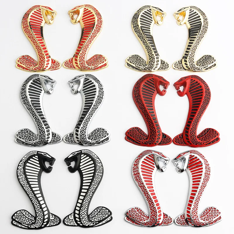 

1 Pair 3D Metal Mustang Snake Cobra car emblem sticker front grille grill Badge for Cobra Side Fender Rear Trunk 9.5cm*6cm