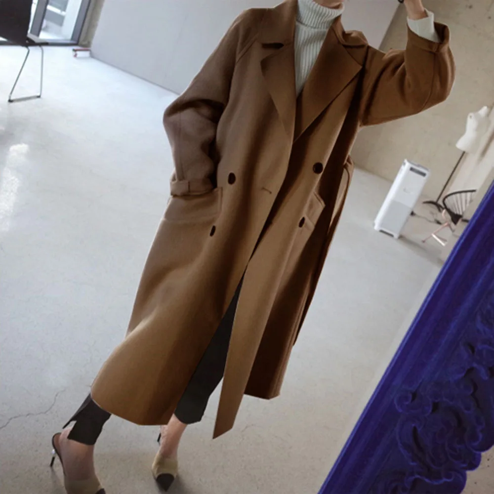 

Woolen Coat Women Autumn Winter 2020 Korea Slim Fit Japan Harajuku Plus Size Long Overcoat Female Office Ladies Outerwear New