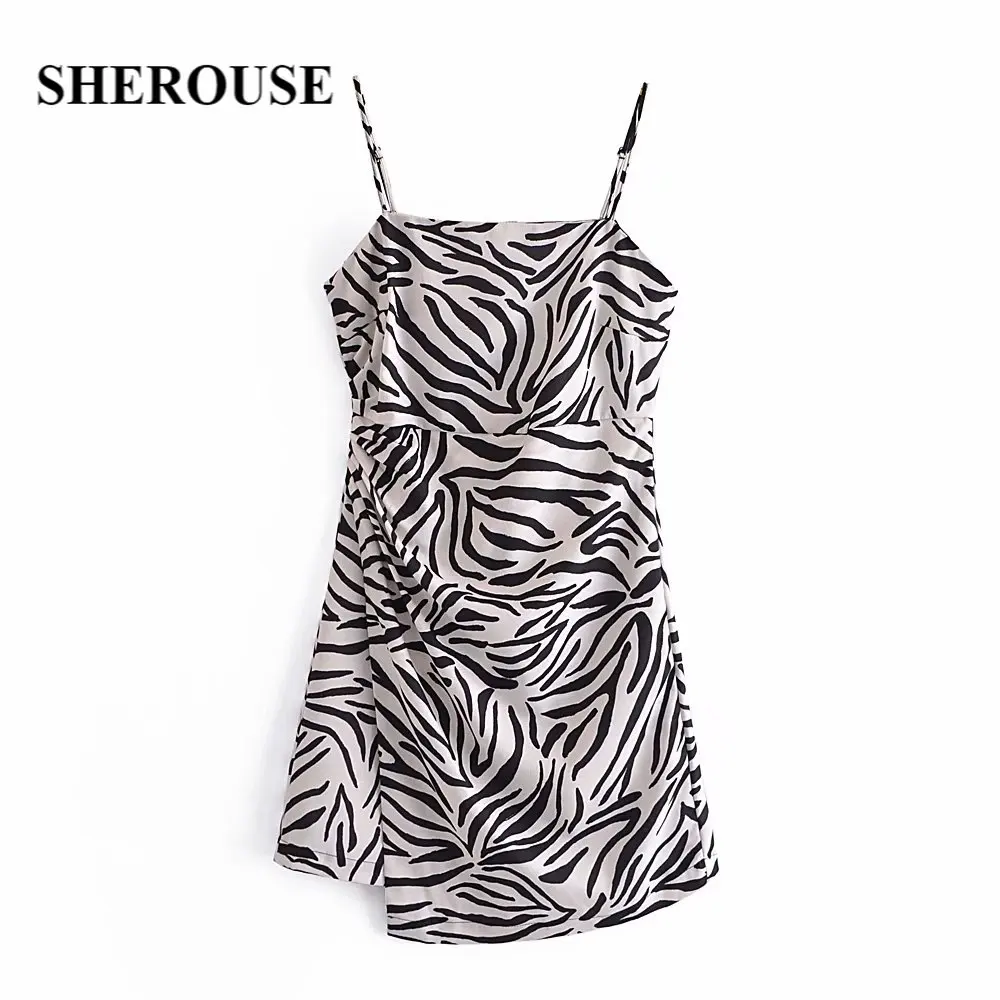 

SHEROUSE 2021 женское модное платье Zebar в полоску с Боковым Разрезом мини-платье на молнии сзади с тонкими бретелями винтажные женские платья женс...
