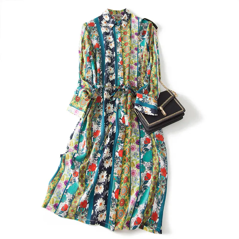 Летнее и весеннее женское платье из натурального шелка в стиле бохо винтажные