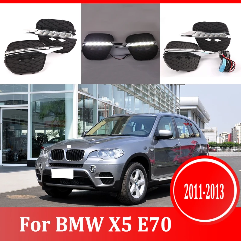

2 шт. для BMW X5 E70 2011-2013 6000K белый светильник Светодиодный дневной, вождения, бега, светильник DRL Противотуманные фары Дневные Фары Лампы
