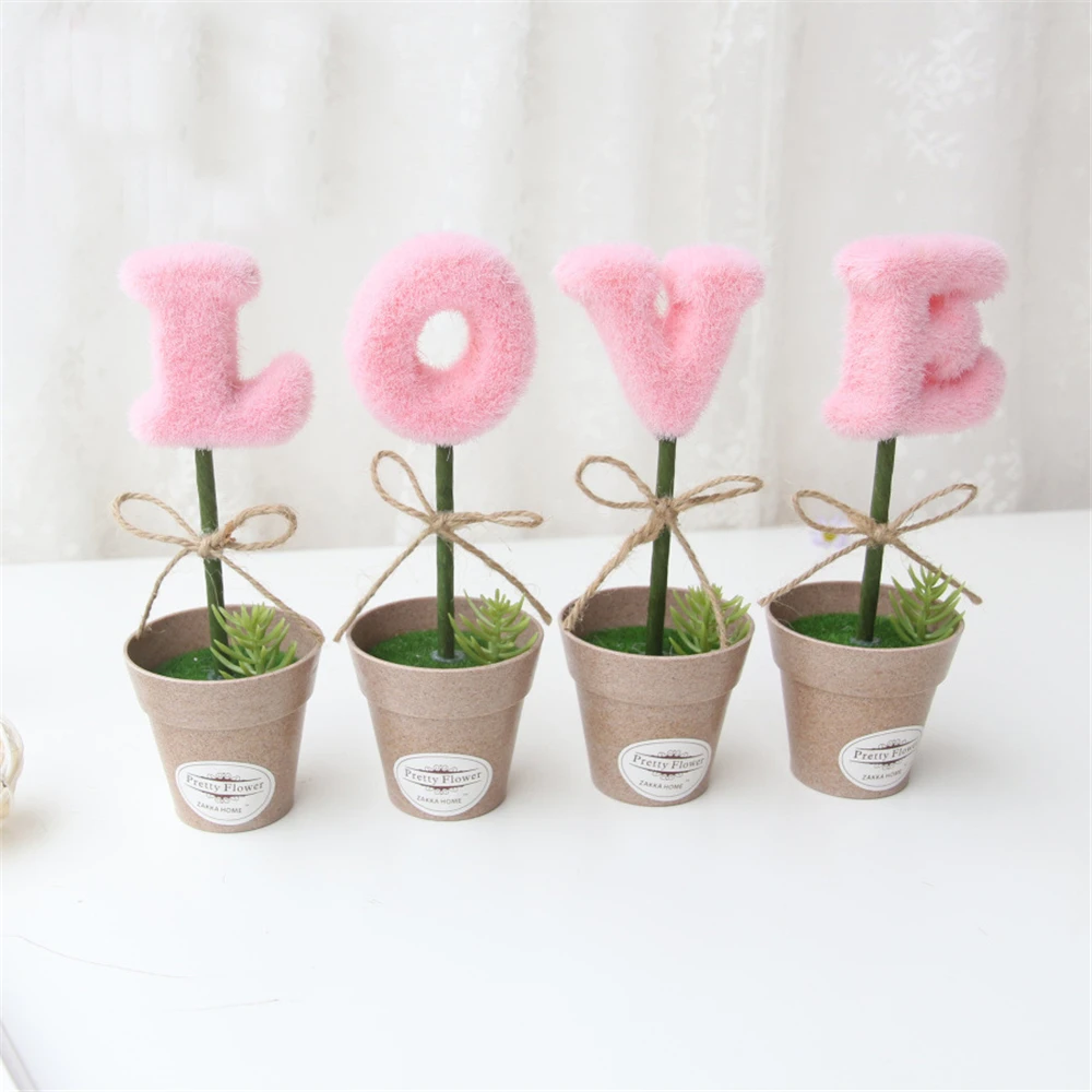

Creative Potted LOVE Plants Plastic Flowerpot Artificial Flower Bonsai Set Living Room Home Decor Gift Wedding Decoration