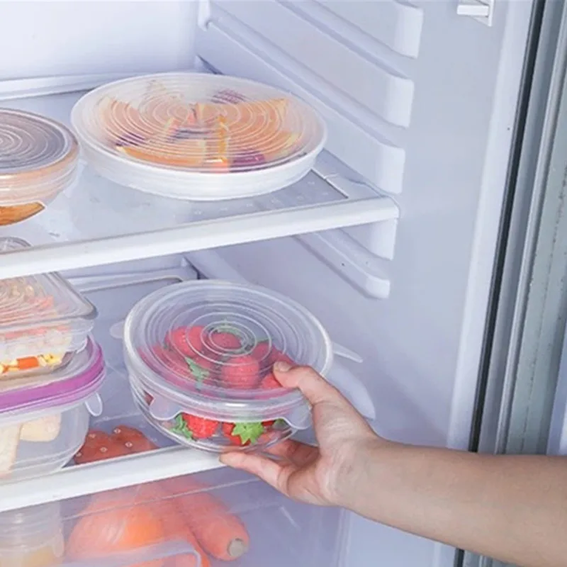 Силиконовые крышки для пищевых продуктов 6 шт. многоразовые растягивающиеся